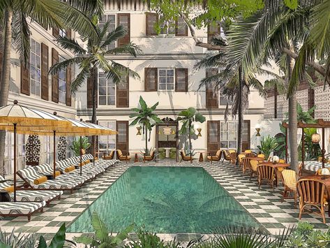 Soho House Miami, Art Deco Pool, Soho Beach House Miami, Soho Beach House, Soho Hotel, Soho House, House Restaurant, Colonial Style, Hotel Design