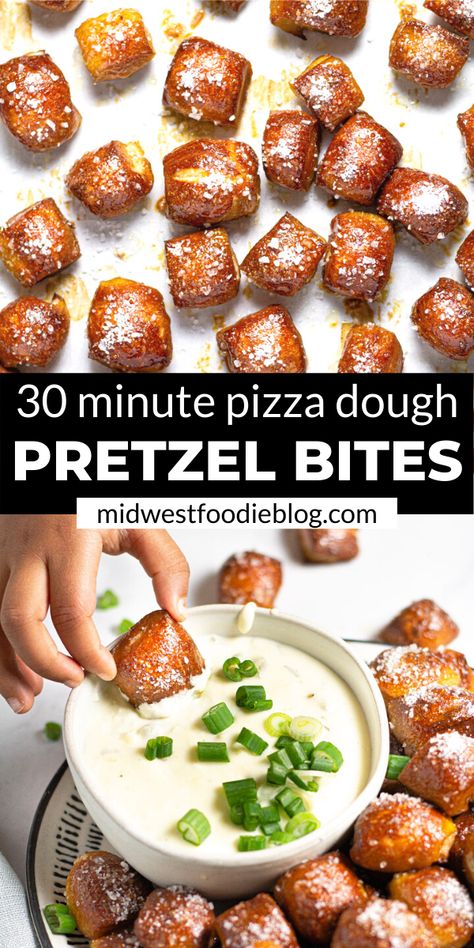 Pretzel Bites With Pizza Dough, Pizza Dough Pretzel Bites, Pizza Dough Pretzels, Easiest Pizza Dough, Pretzel Party, Witchy Tea, Pretzel Bites Recipe, Gf Snacks, Pretzel Bites Recipes