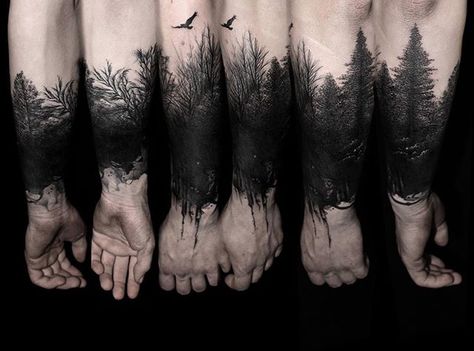 #black #blackforest #blacktattoo #blackwork #trees #treetattoo by #mircocampioni #mircoisdead #blacktattooart #nature #wood Forest Tattoo Sleeve, Forest Forearm Tattoo, Natur Tattoo Arm, Forearm Cover Up Tattoos, Tree Sleeve Tattoo, Tree Tattoo Men, Nature Tattoo Sleeve, Black Art Tattoo, Black Tattoo Cover Up