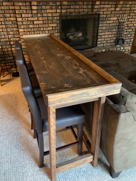 Basement Sofa Table Behind Couch, Couch Bar Table Behind The, Couch Back Bar Table, Sofa Table Kitchen Island, Back Of Couch Table With Stools, Sofa Table Rustic, High Top Behind Couch, Sectional With Bar Behind, Bar Sofa Table