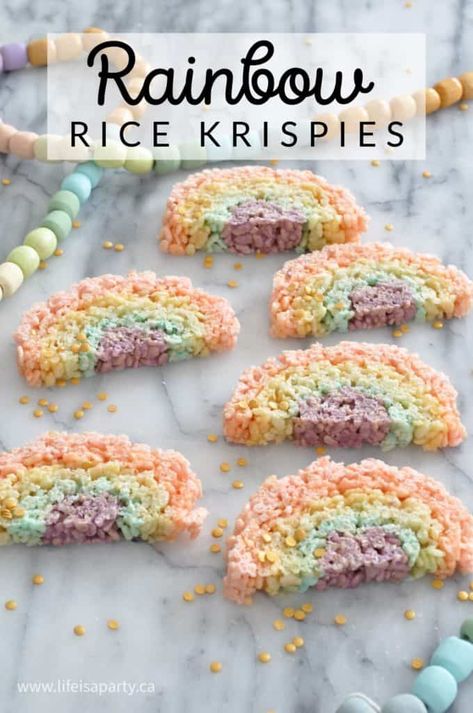 Rainbow Rice Krispies: make the arch shaped Rice Krispie treats with every color of the rainbow! Form, slice, and enjoy. These rainbow cookies are perfect for celebrating. Make them for a St. Patrick’s Day celebration, your next rainbow birthday party, art or unicorn themed party, or just for anytime. Or make these rainbow Rice Krispies... The post Rainbow Rice Krispies appeared first on Life is a Party. Shaped Rice Krispie Treats, Peanut Butter Thumbprint Cookies, Rice Krispie Squares, Gluten Free Marshmallows, Purple Food Coloring, Rainbow Treats, Life Is A Party, Rainbow Rice, Thumbprint Cookies Recipe