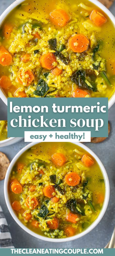 Lemon Turmeric Chicken Soup (Easy + Healthy!) is the ultimate comfort food. Loaded with anti-inflammatory turmeric and tons of veggies! Easy to make and delicious. Chicken Pastina Soup, Chicken Soup Easy, Chicken Pastina, Soup Easy Healthy, Turmeric Chicken Soup, Pastina Soup, Turmeric Soup, Turmeric Chicken, Anti Inflammation Recipes