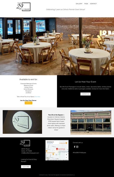 This Wordpress website design completed by KateOGroup, for Two29 On the Square, an event venue located in Celina, TX. This responsive website design showcases not on the space but the variety of events hosted in the space. Event Venue Website Design, Venue Website Design, Events Website, Space Branding, Wild Wedding, Scope Of Work, Identity Logo Design, Brand Identity Logo, Event Website