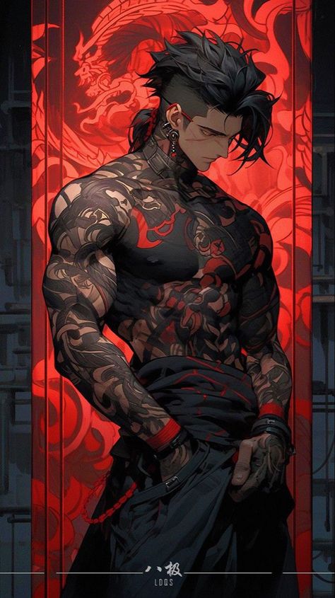 Guerriero Samurai, Dark Anime Guys, Incubus, Anime Guys Shirtless, Black Anime Characters, Cool Anime Guys, Anime Artwork Wallpaper, Nikko, Guy Drawing