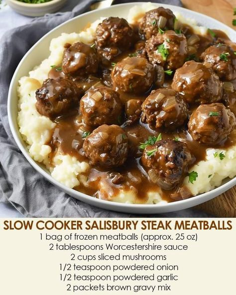 Salisbury Steak Meatballs, Slow Cooker Salisbury Steak, Work Food, Cooking Mama, Meatball Recipes Easy, Supper Ideas, Crockpot Recipes Beef, Salisbury Steak, Crockpot Dishes