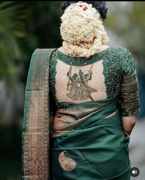 Green Blouse Designs For Saree Bridal, South Indian Bridal Blouse Designs, Indian Bridal Blouse Designs, Golden Saree Blouse Designs, Blows Design, Green Blouse Designs, Silk Saree Blouse Designs Patterns, Designs Blouse, Bridal Skirt