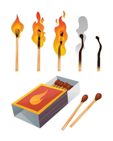 Set of matches. Opened matchbox, lighted match and burned match isolated on white background Match Stick Illustration, Lit Match Drawing, Match Drawing Burning, Matches Drawing, Match Burning, Burnt Match, Wrong Place Wrong Time, Match Stick, Wrong Time