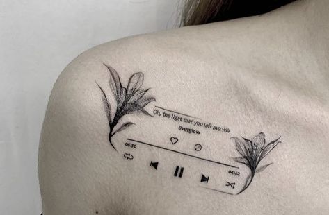 Song Playing Tattoo, Song Lyric Tattoos Ideas, Song Lyrics Tattoo Placement, Lyrical Tattoo Ideas, Lyrics Tatoos Songs, Music Lyric Tattoos For Women, Tattoos Based On Songs, Song Lyric Tattoos For Women, Tattoo Lyrics Songs