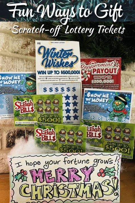 Fun ways to gift NJ Holiday Scratch-Off Tickets, including a Lucky Winter Garden and adult advent calendar. #sponsored #NJLottery #DIYHoliday #LotteryGifts (links to blog post) Lotto Christmas Gift Ideas, Diy Lotto Ticket Gift, Lotto Tickets Gift Ideas, Lottery Tickets Gift Ideas Christmas, How To Gift Lottery Tickets, Lottery Card Gift Ideas, Lottery Ticket Sayings, Lottery Ticket Bouquet Christmas, Scratch Off Christmas Gift