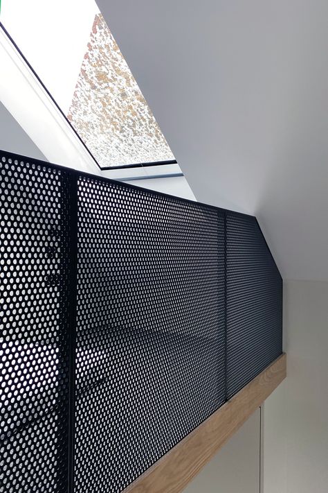 Steel Mezzanine, Contemporary Balcony, Balustrade Design, Perforated Panel, Steel Balustrade, Railing Designs, Perforated Steel, Balcony Railing Design, Glass Railings