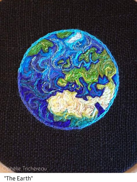 Earth Embroidery, Tiny Planet, Basic Hand Embroidery Stitches, Abstract Embroidery, Dmc Embroidery, Embroidery Threads, Yarn Thread, School Art Projects, Animal Embroidery