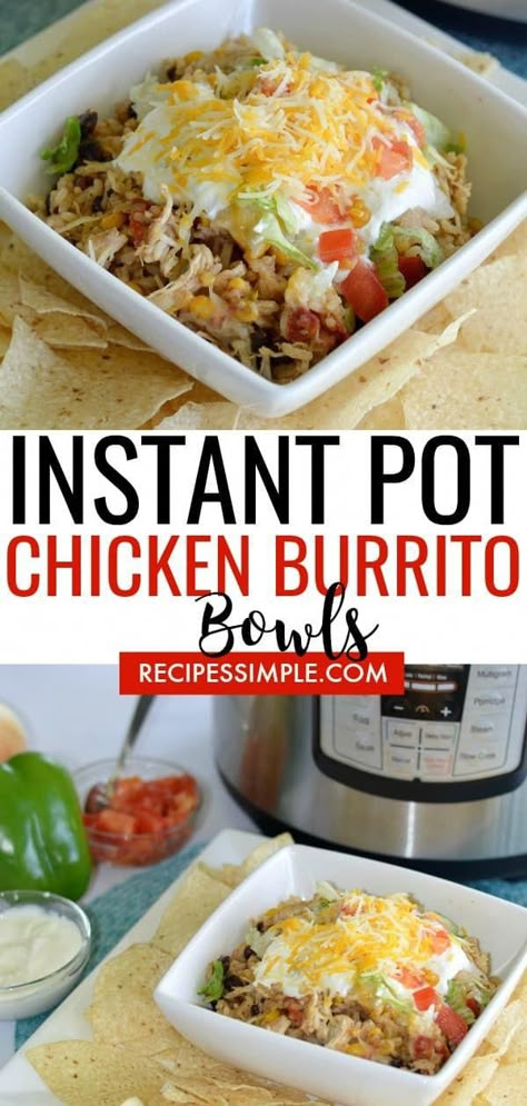 Shredded Chicken Burrito, Instant Pot Shredded Chicken, Chicken Burrito Bowls, Instant Pot Ideas, Burrito Bowls Recipe, Chicken Burrito, Chicken Burrito Bowl, Instant Pot Air Fryer, Diner Recept