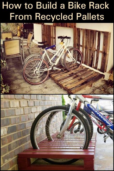 Bike Rack From Pallets, Bike Rack Made Out Of Pallets, Pallet Bike Shed, Pallet Bike Racks, Diy Bike Rack, Wall Mount Bike Rack, Pallet Shed, Build A Bike, Bicycle Storage