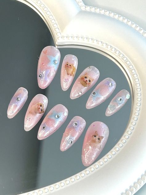 Aesthetic Cute Sparkly Kitten Press on Nails/ Kawaii/ Cat Stickers/ Blue and Purple Pastel Stars - Etsy Stars Nail Art, Pastel Stars, Star Nail Art, Purple Pastel, Cat Nails, Star Nails, Cute Kitten, Aesthetic Cute, Kawaii Cat