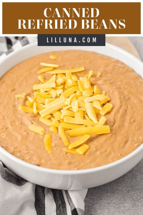 Get perfectly creamy restaurant-style beans by adding just THREE extra ingredients to your canned refried beans! #refriedbeans #beans #beansrecipe #mexicanrecipes #sidedish Can Refried Beans Recipe, Canned Refried Beans, Canning Refried Beans, Creamy Pasta Bake, Refried Beans Recipe, Homemade Tortillas, Beans Recipe, Snack Attack, Mexican Party