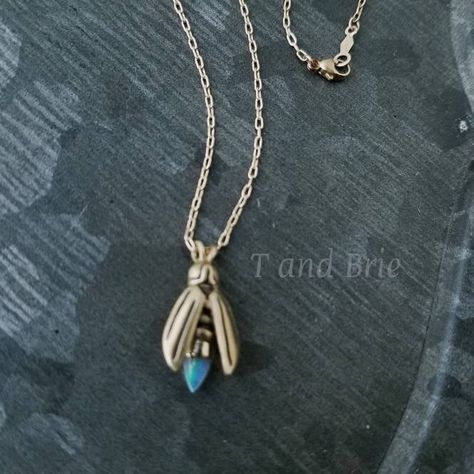 "A golden opal Firefly, crafted for a 40th Wedding Anniversary gift 🌿🌿🌿\n#14kfirefly" Firefly Jewelry, 40th Wedding Anniversary Gifts, Insect Necklace, Bug Crafts, 40th Wedding Anniversary, Danny Phantom, Small Shops, Wedding Anniversary Gift, Necklace Gemstone