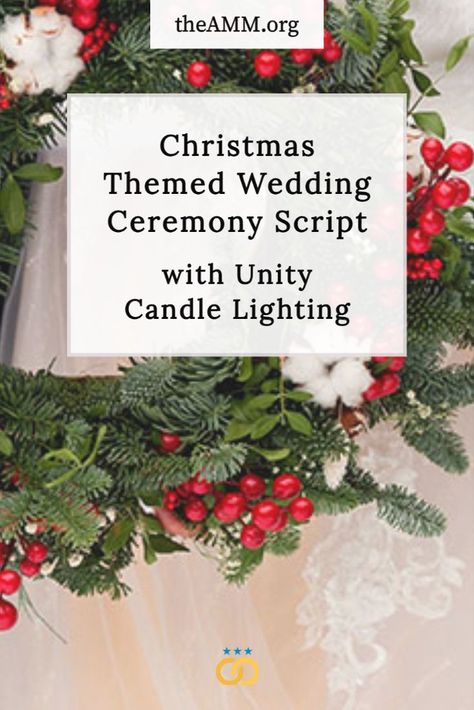 This religious Christmas themed wedding ceremony uses Christmas carols as its foundation and inspiration, with a focus on unconditional love, appreciation of family and friends, gift giving, Christian faith, light and joy, and the magic of holiday spirit. Written by ordained AMM Minister Chanelle Carlin. Unity Candle Script, Christmas Themed Wedding, Wedding Guest Etiquette, Ceremony Script, Candle Lighting Ceremony, Wedding Ceremony Unity, Wedding Ceremony Script, Wedding Script, Candle Lighting