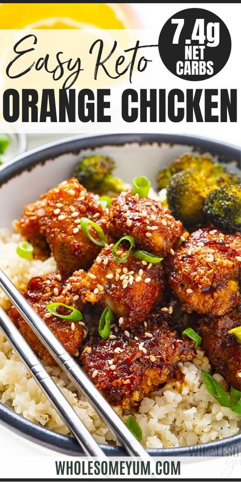 Keto Orange Chicken Recipe - This easy low carb keto orange chicken recipe is crispy on the outside, juicy on the inside, and tossed in a sweet, sticky citrus sauce. It'll satisfy every takeout craving! #wholesomeyum Keto Orange Chicken Recipe, Keto Orange Chicken, Paleo Orange Chicken, Keto Chinese Food, Orange Chicken Stir Fry, Citrus Sauce, Orange Chicken Sauce, Low Carb Cheesecake Recipe, Best Keto Meals