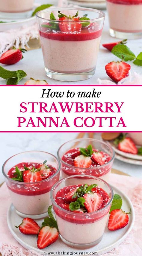 Dinner Date Dessert Recipes, Deserts With Strawberries, Dessert Date Night, Strawberry Panna Cotta Recipe, Bulk Meals, Panna Cotta Tart, Light Summer Desserts, Strawberry Panna Cotta, Dinner Party Dessert