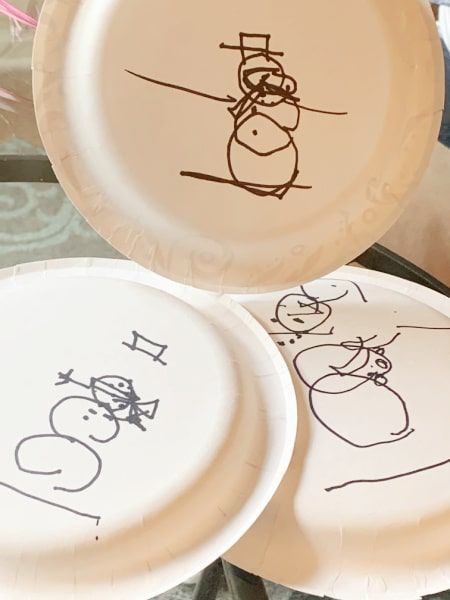 Paper Plate Drawing Game, Snowman Drawing Game, Easy Holiday Games, Paper Plate Drawing, Paper Plate Game, Holiday Minute To Win It, Snowman Themed Party, Fun Christmas Games For Family, Zoom Games For Kids