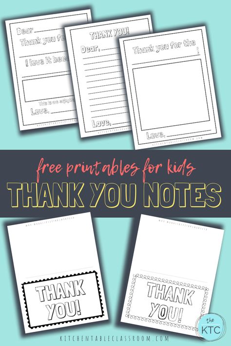 These free printable thank you cards for kids make writing thank you notes an easy habit for kids.  FIve different thank you note templates for you to print. Printable Thank You Notes, Mommy Ideas, Thank You Note Template, Teaching Board, Thank You Cards From Kids, Notes Printable, Candy Grams, Thank You Template, Note Templates