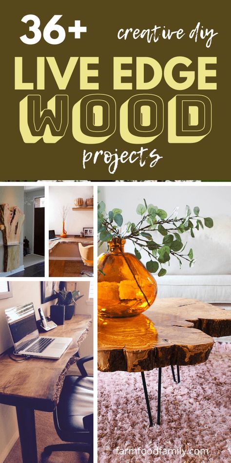 35+ Creative DIY Live Edge Wood Projects & Ideas For 2020 Ideas For Live Edge Wood, Live Edge Furniture Ideas, Live Edge Wood Projects, Live Edge Wood Desk, Diy Live Edge, Live Edge Dining Room, Live Edge Desk, Live Edge Bench, Live Edge Shelves