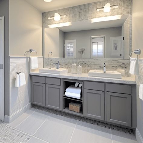 Maximizing Light and Space: Gray Tile Bathrooms Unleashed Grey Toned Bathroom, Grey Bathroom Flooring, Gray Tile Bathrooms, Gray And White Bathroom Tile, Grey Bathroom Tile, Timeless Flooring, Restaurant Tiles, Small Grey Bathrooms, Grey Bathroom Floor