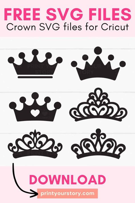 Craft like a queen with these 6 free Crown SVG files! Personalize princess shirts, and add some elegance to your crafts. Download now and get creative! 👑✨ via @YourStorySVG Tiara Svg Free, Princess Crown Svg Free, Crown Svg Free Cricut, Free Crown Svg, Printable Crown Template Free, Crown Templates Free Printable, Princess Crown Template, Princess Svg Free, Crown Svg Free