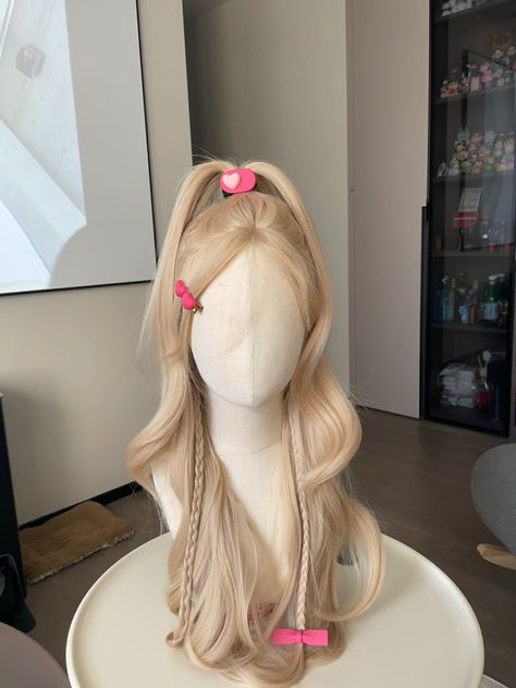 Barbie Hairstyle, High Fashion Hair, Korean Hair Color, Hair Style Korea, Barbie Hair, Kawaii Hairstyles, Ribbon Hairstyle, Pretty Hair Color, Hair Up Styles