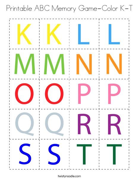 Printable ABC Memory Game-Color K-T Coloring Page - Twisty Noodle Abc Memory Game Free Printable, Memory Letters, Alphabet Memory Game Free Printable, Abc Matching Game, Alphabet Memory Game, Handwriting Worksheets For Kids, Diy Preschool, Abc Printables, Holiday Lettering