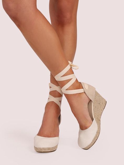 Ankle Wrap Closed Toe Espadrille Wedges | SHEIN USA Closed Toe Sandals Summer, Closed Toe Wedges, Women Wedges, Closed Toe Heels, Lace Up Espadrilles, Closed Toe Sandals, Stunning Shoes, Ankle Wrap, Fashion Heels