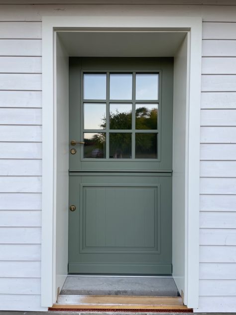 Green Dutch Door, Mudroom Dutch Door, Green Stable Door, Antique Dutch Door, Farmhouse Dutch Door, Mudroom Off Garage, Exterior Dutch Door, Cabin Cabinets, Dutch Door Interior