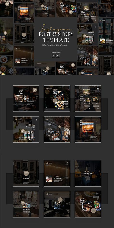 Canva Restaurant Template, Restaurant Feed Design, Luxury Restaurant Instagram Feed, Luxury Restaurant Social Media, Restaurant Social Media Post Design, Restaurant Instagram Feed Design, Restaurant Food Instagram, Restaurant Instagram Feed, Restaurant Moodboard