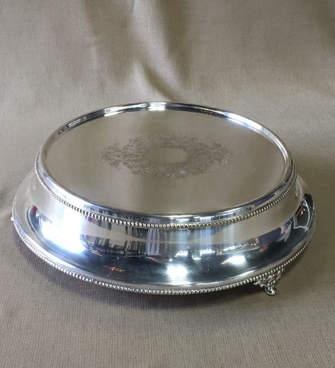 Silver plateau cake stand, 14" or 18", rents for $35.00 www.a1wedding.com 903-463-7709 Cake Stand, Dog Bowls, Bowl, Cake, Silver