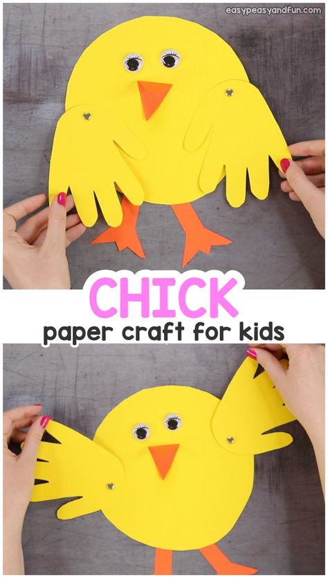 Handprint Chick Craft - Easy Peasy and Fun Påskeaktiviteter For Barn, Chick Craft, Easter Chick Craft, Activity Journal, Craft Handprint, Making Chicken, Easter Arts And Crafts, Kid Life, Fun Easter Crafts