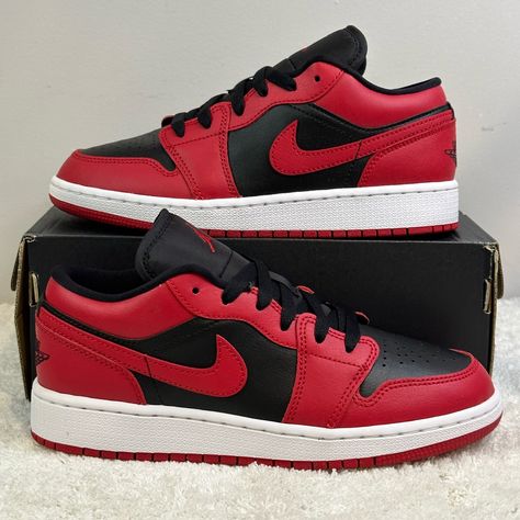 New Air Jordan 1 Low Gs Reverse Bred Size 5y = Women’s 6.5 Color Gym Red, Black White Brand New, Never Worn, With Box 100% Authentic Jordan 1 Low Reverse Bred, Jordan 1 Low Grey, Jordan 1 Black Toe, Nike Jordan 1 Low, Jordan 1 Low White, Jordan 1 Black, Nike Air Jordan 1 Low, Jordan Red, Womens Air Jordans