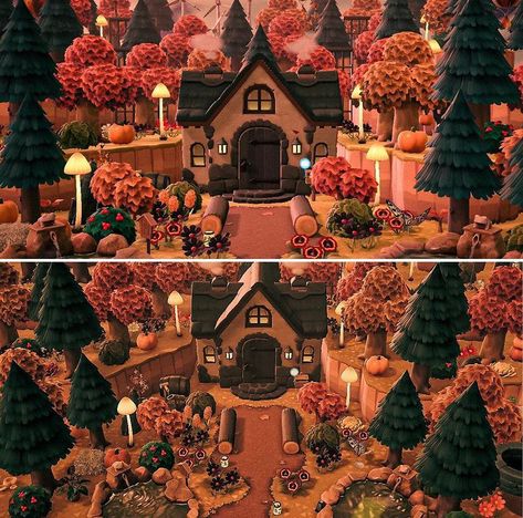 Animal Crossing Inspiration, Cottagecore Animal Crossing, Cottagecore Forest, Fall Cottagecore, Motif Acnl, Acnh Cottagecore, Fall City, Animal Crossing Wild World, Island Theme