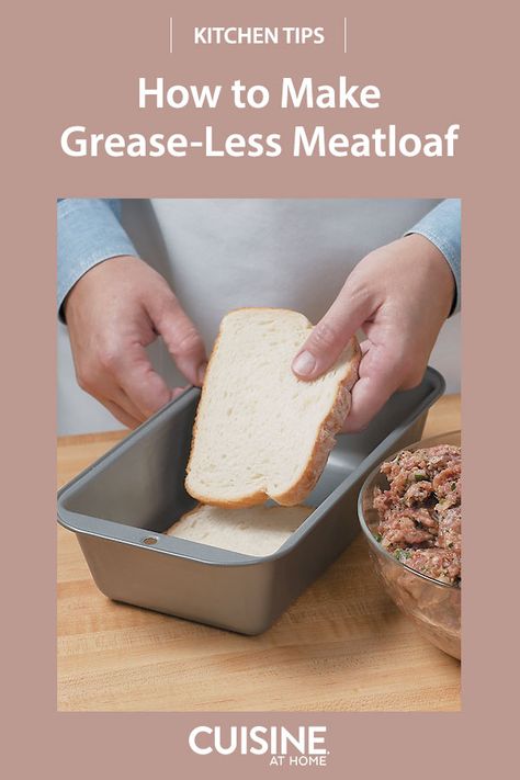 How to Make Greaseless Meatloaf | Meatloaf is notorious for being greasy when cooked in a loaf pan; it basically just sits in its own fat and cooks! Here's a simple trick to reduce the grease in your homemade meatloaf. #food #cuisineathome #cookingtips #cookinghacks #kitchentips #kitchenhacks Microwave Meatloaf, Meatloaf Pan, Baked Meatloaf, Meatloaf Mix, How To Make Meatloaf, Homemade Meatloaf, How To Cook Meatloaf, Cooking Substitutions, Meal Train Recipes