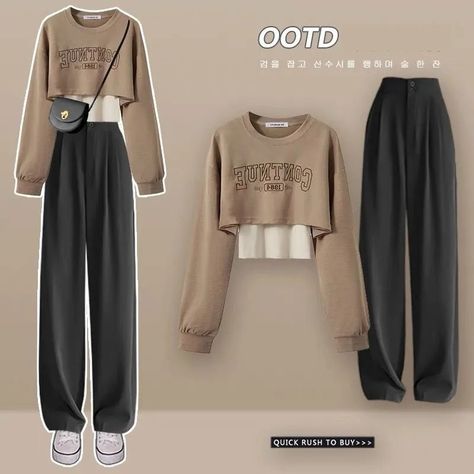 Women's Fashion Elegant Spring Autumn Loose Short Sweater Matching Sets Female Two-piece Blouse Pants Suit Summer Suit Women, Sheer Swimsuit, Short Sweater, Women's Sportswear, Suit Pant, Black Cargo Pants, Outfit Trends, Summer Suits, Matching Pants