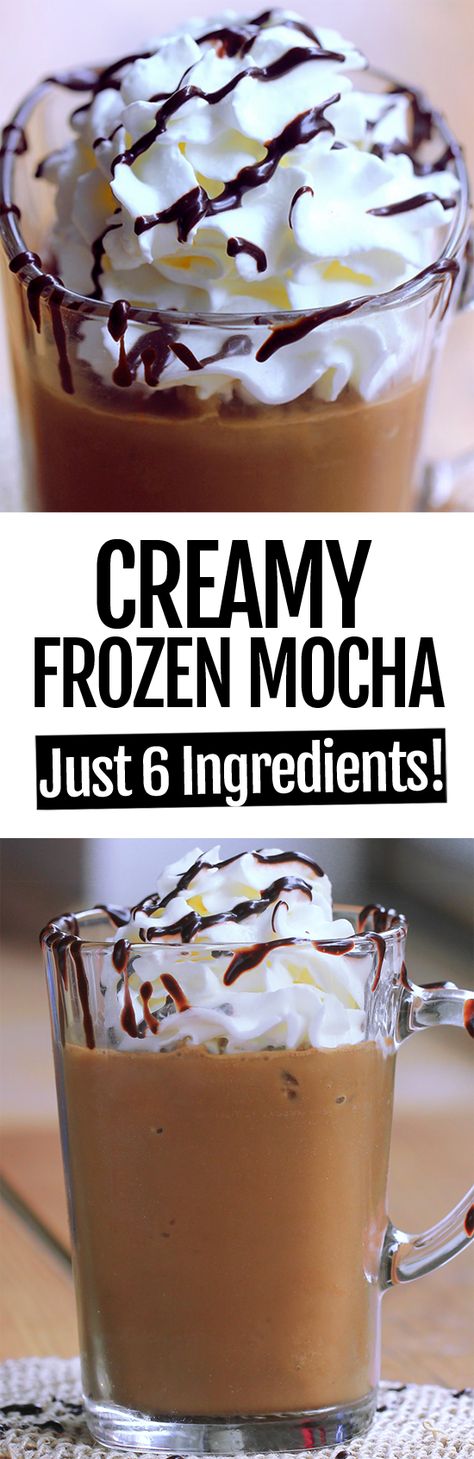 Creamy Blended Frozen Mocha Recipe Frozen Mocha Coffee Recipe, Wfpb Snacks, Coffe Drinks, Mocha At Home, Mocha Coffee Recipe, Mocha Frappe Recipe, Frozen Coffee Drinks, Homemade Mocha, Indulgent Recipes