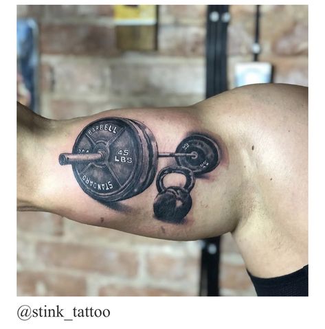 Fitness Inspired Tattoos, Powerlifting Tattoo Ideas, Weight Tattoo Fitness, Fitness Tattoo Ideas Men, Dumbbell Tattoo Design, Barbell Tattoo Women, Crossfit Tattoo Women, Workout Tattoos For Women, Gym Tattoo Ideas For Women