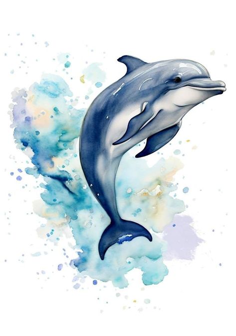 Con acuarelas Dolphin Drawing Aesthetic, Dolphin Drawing, Aquatic Art, Dolphin Painting, Whale Illustration, Dolphin Art, Sea Turtle Art, Watercolor Art Landscape, Watercolor Whale