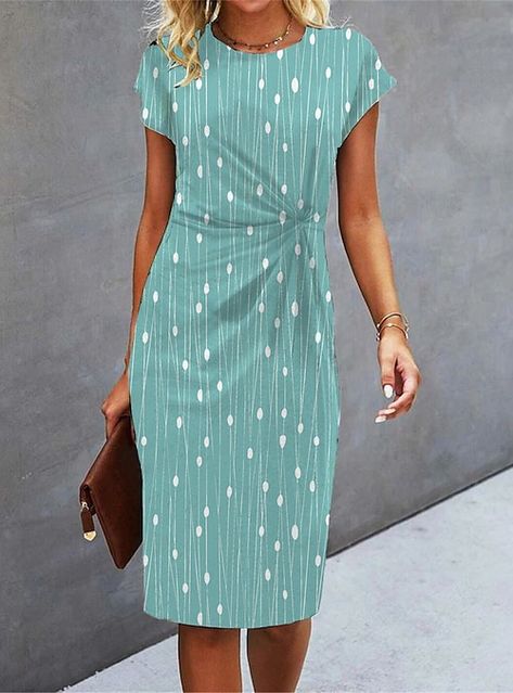 Work Dresses For Women, Midi Dress Style, Semi Formal Dress, Semi Formal Dresses, Crewneck Dress, Pleated Shorts, Dresses Summer, Vestido Casual, Short Sleeve Dress