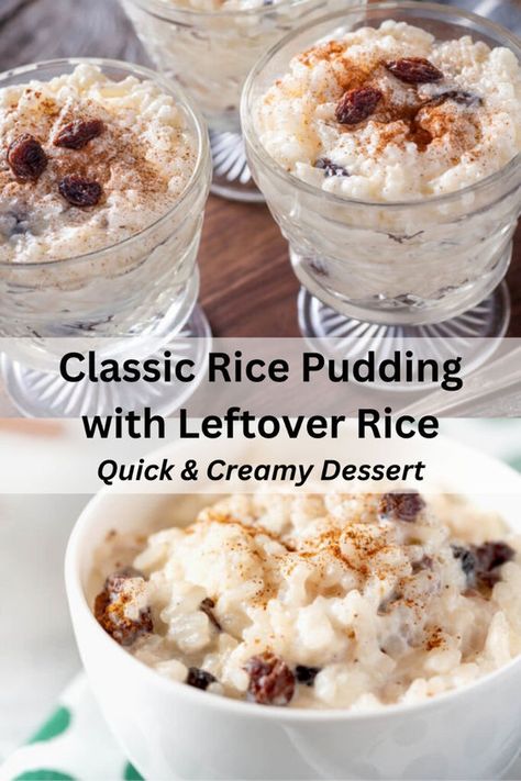 Make this delicious Rice Pudding with Cooked Rice for an easy and satisfying dessert! Perfectly creamy and full of warm cinnamon and vanilla flavors, this recipe is ideal for using up leftover rice. Ready in no time and loved by all ages. Simple Rice Pudding, Ww Rice Pudding, Vanilla Rice Pudding Recipe, Rice Pudding With Already Cooked Rice, Brown Rice Dessert Recipes, Creamy Rice Pudding With Cooked Rice, Almond Milk Rice Pudding Recipe, Rice Pudding With Oatmilk, Leftover Rice Pudding Recipes Easy