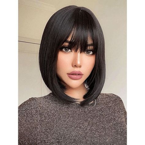 Layered Hair Shoulder Length, Colored Bob Wig, Short Black Wig, Very Short Bob Hairstyles, Black Wig With Bangs, Short Wavy Wig, Colored Bob, Shoulder Length Wig, Short Black Wigs