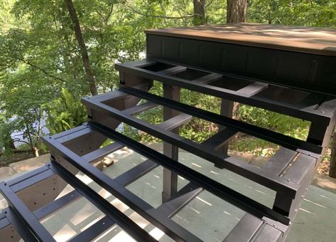 Framing Hub Stairs With Landing, Steel Deck Framing, Staircase Frames, Painting Stairs, Metal Staircase, Deck Framing, Metal Steps, Steel Framing, Wood Steps