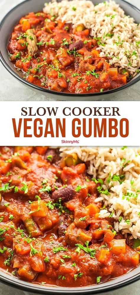 Vegan Slow Cooker Meals, Plant Based Slow Cooker, Vegetarian Gumbo Recipe, Vegan Gumbo Recipe, Healthy Gumbo, Slow Cooker Vegetarian Recipes, Vegan Gumbo, Crockpot Vegan, Slow Cooker Vegan