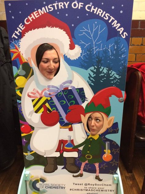 A Christmas photo board we made for the Royal Society of Chemistry. #chemistry #merrychristmas #christmasideas Lisa Christmas, Campground Ideas, Photo Cutout, Christmas Photo Props, Ideas Navideñas, Elf Fun, Photo Board, Royal Society, Cardboard Cutouts