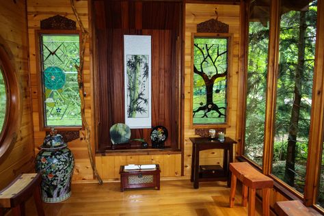 Japanese Sauna, Tea House Design, Enclosed Gazebo, Small Japanese Garden, Japanese Garden Landscape, Japanese Tea House, Japanese Style House, Outside Garden, Asian Landscape