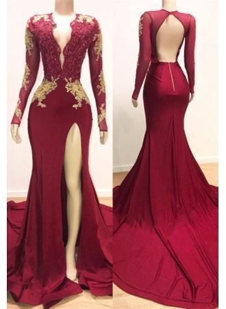 Burgundy Evening Gown, Mermaid Evening Gown, Long Sleeve Prom, Dress Mermaid, Long Sleeve Evening Dresses, Backless Prom Dresses, فستان سهرة, Mermaid Evening Dresses, Dresses Elegant